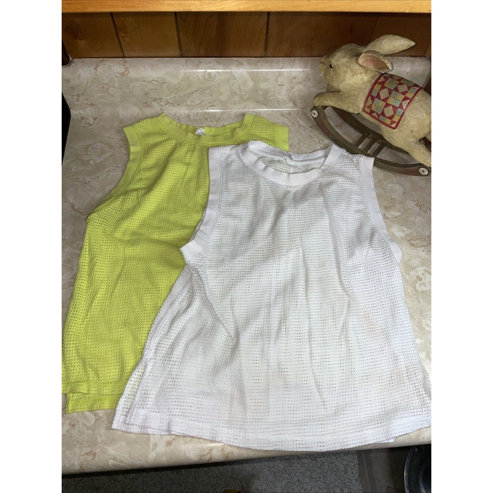 2 DSG Neon Tank Top Mesh Fabric Small White and Neon Yellow